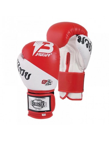 Guantes Thai Style Rojo Blanco Piel -16 Oz
