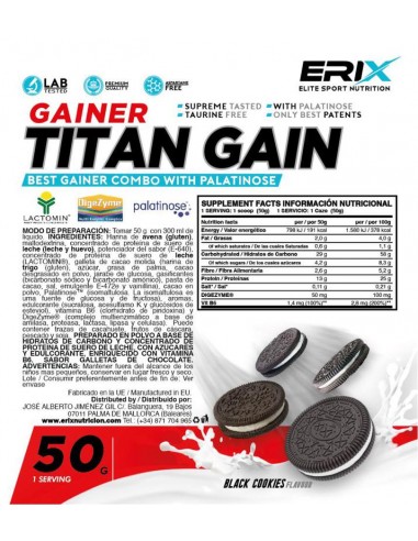 Titan Gainer Oreo 1 x 50 Gr  Erix Nutrición