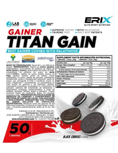 Titan Gainer Oreo 1 x 50 Gr  Erix Nutrición