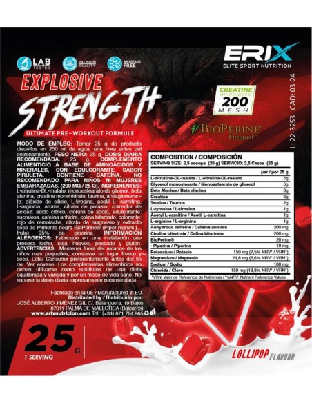 EXPLOSIVE STRENGTH Piruleta 1x25 GR ERIX Nutricion