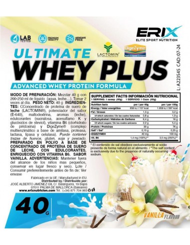 Whey Plus Ultimate 1x40 gr  Vainilla - Erix