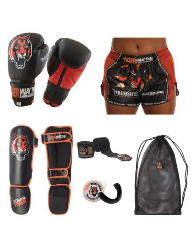 Pack de Tiger Muay Thai Kids P piel naranja  guant