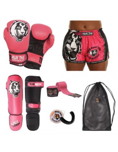 Pack de Tiger Muay Thai Girls P piel rosa guantes 
