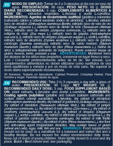 Diurex water loss 90 caps  - Erix Nutrición