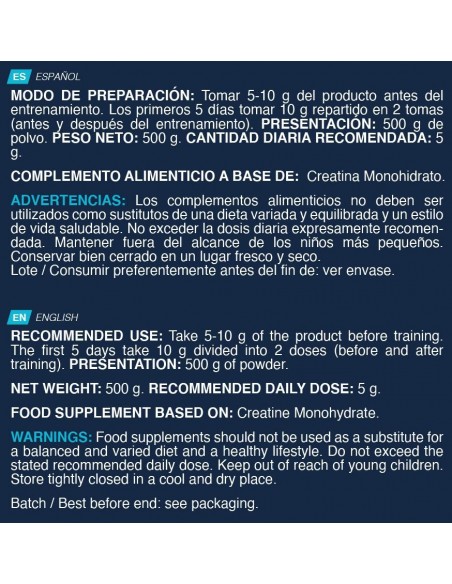 Creatina neutra 500 gr  - Erix Nutrición