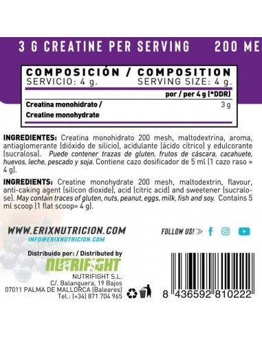 Creatina 300 gr  Tropical - Erix Nutrición