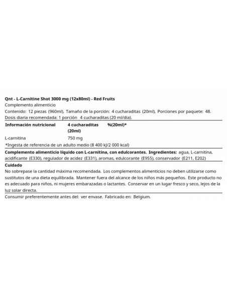 L-Carnitine 3000 Shot 12x80 Ml QNT